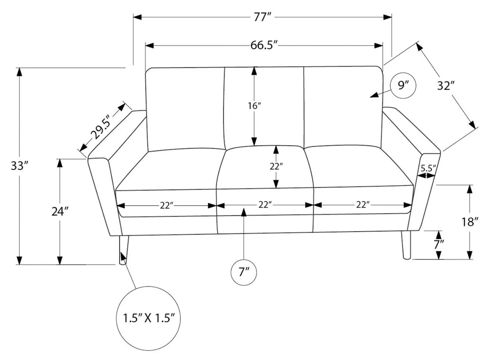 Beige Sofa & Loveseat Set — Dimensions