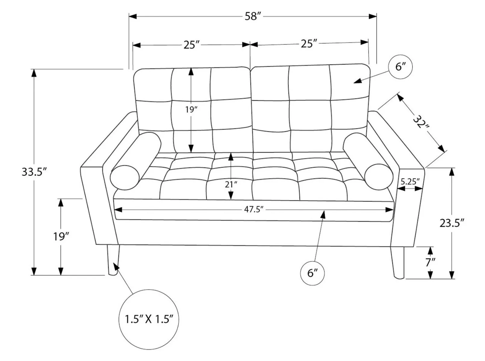 Black Faux Leather Sofa & Loveseat Set — Dimensions