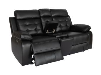 Barton Black Leather Match Power Loveseat with Console & Wireless Charging - 0095BA02