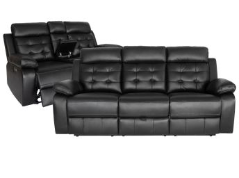 Barton Black Leather Match Power Sofa and Loveseat Set - 0095BA20