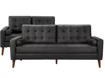 Black Faux Leather Sofa & Loveseat Set - 8095BK20