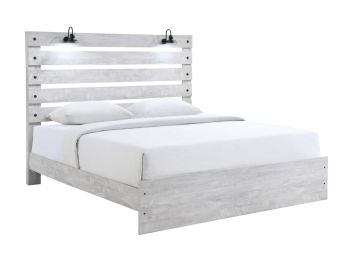 Derby Rustic White King Bed with Lights - 0320BC4K