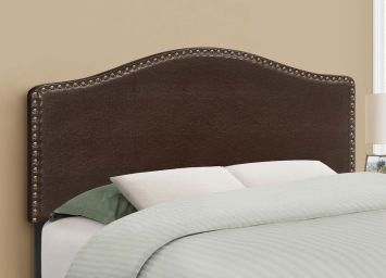 Full Brown Leather Look Headboard w/ Nailheads - 6010BRF3