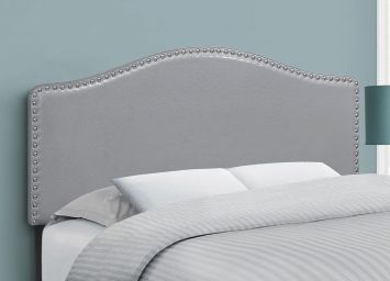 Full Grey Leather Look Headboard w/ Nailheads - 6011GYF3