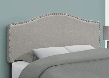 Full Grey Linen Headboard w/ Nailheads - 6013GLF3