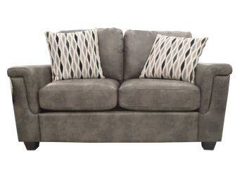 Grey Leather-Look Loveseat - 0026GY02