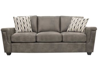 Grey Leather-Look Sofa - 0026GY03