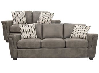 Grey Leather-Look Sofa & Loveseat Set - 0026GY20