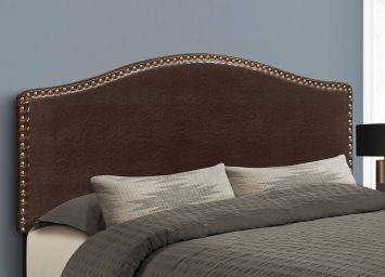 Queen Brown Leather Look Headboard w/ Nailheads - 6010BRQ3