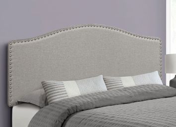 Queen Grey Linen Headboard w/ Nailheads - 6013GLQ3