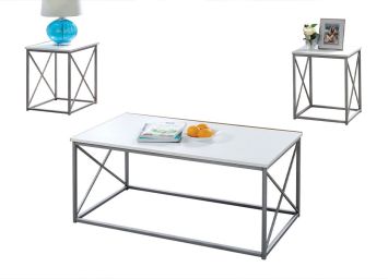 White/Silver 3-Piece Table Set - 7951WH30