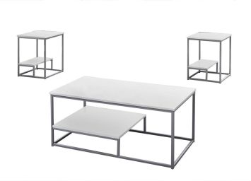 White/Silver Shelf 3-Piece Table Set - 7961WS30